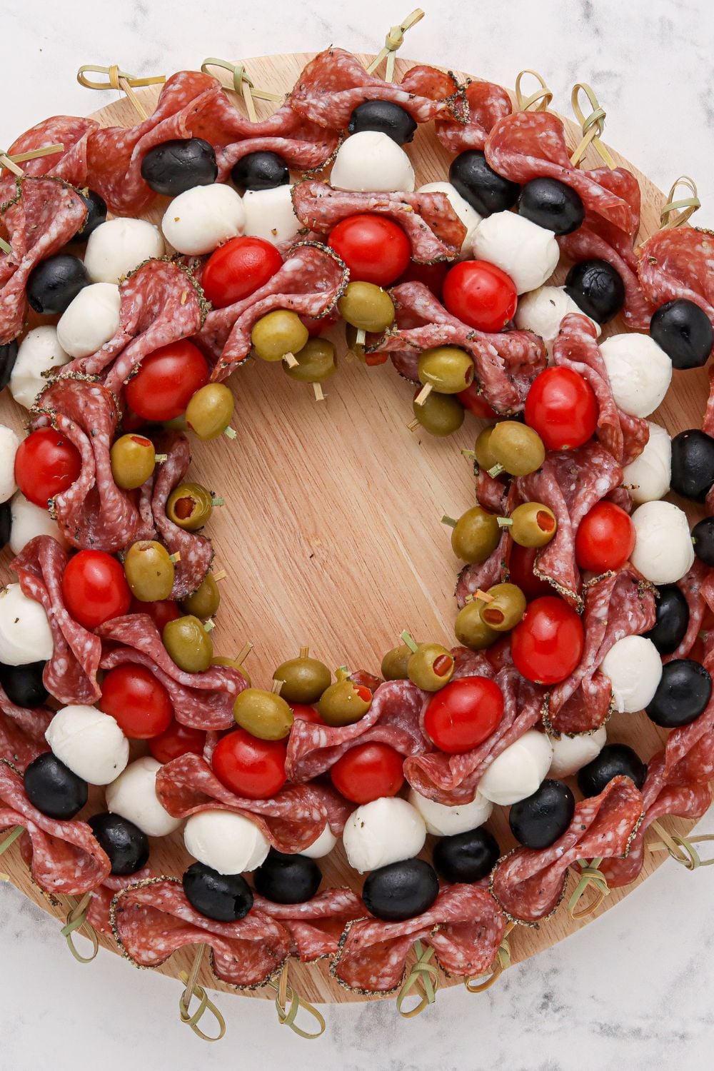 antipasto skewers in shape of wreath