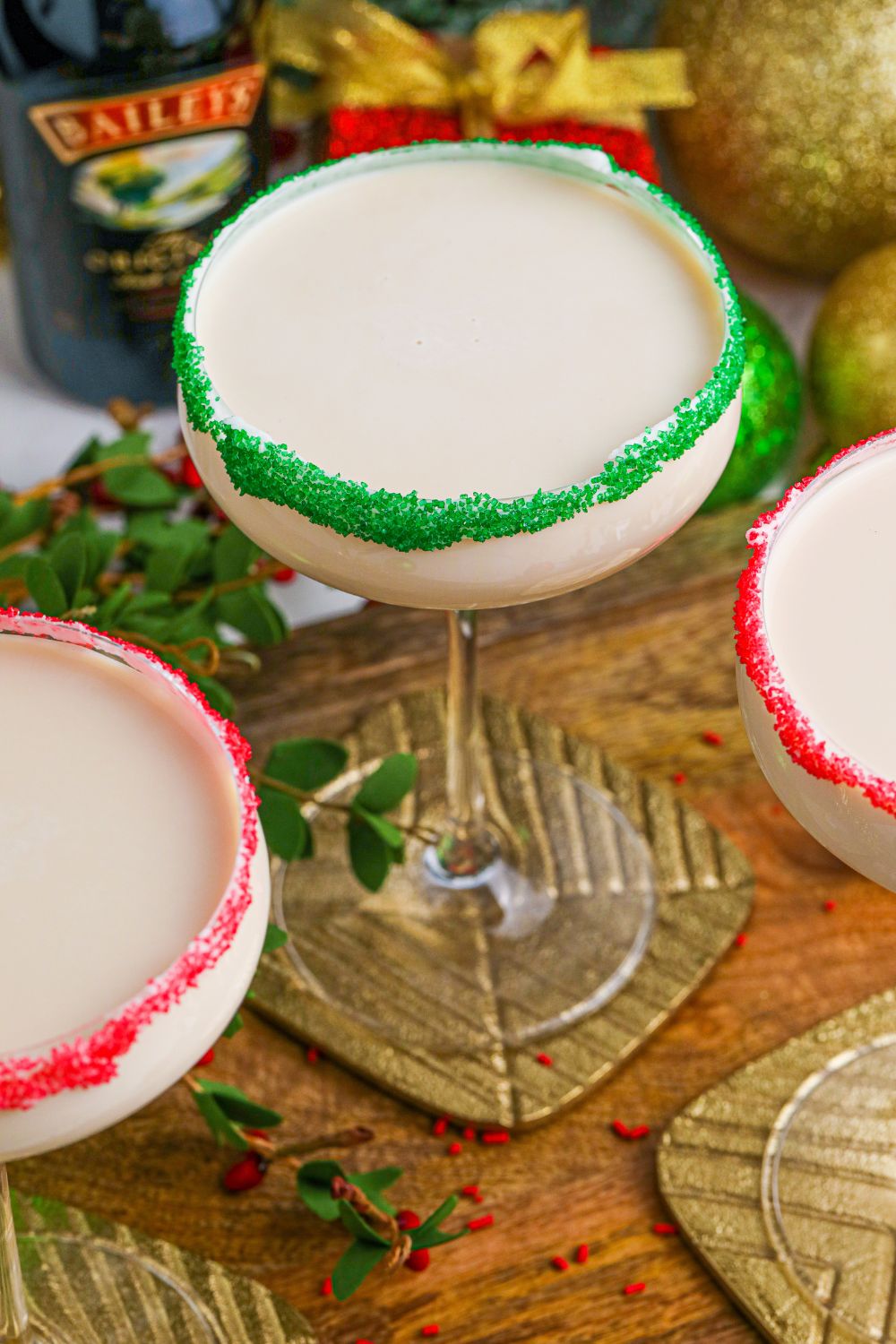 bailey christmas cocktails on table in glasses