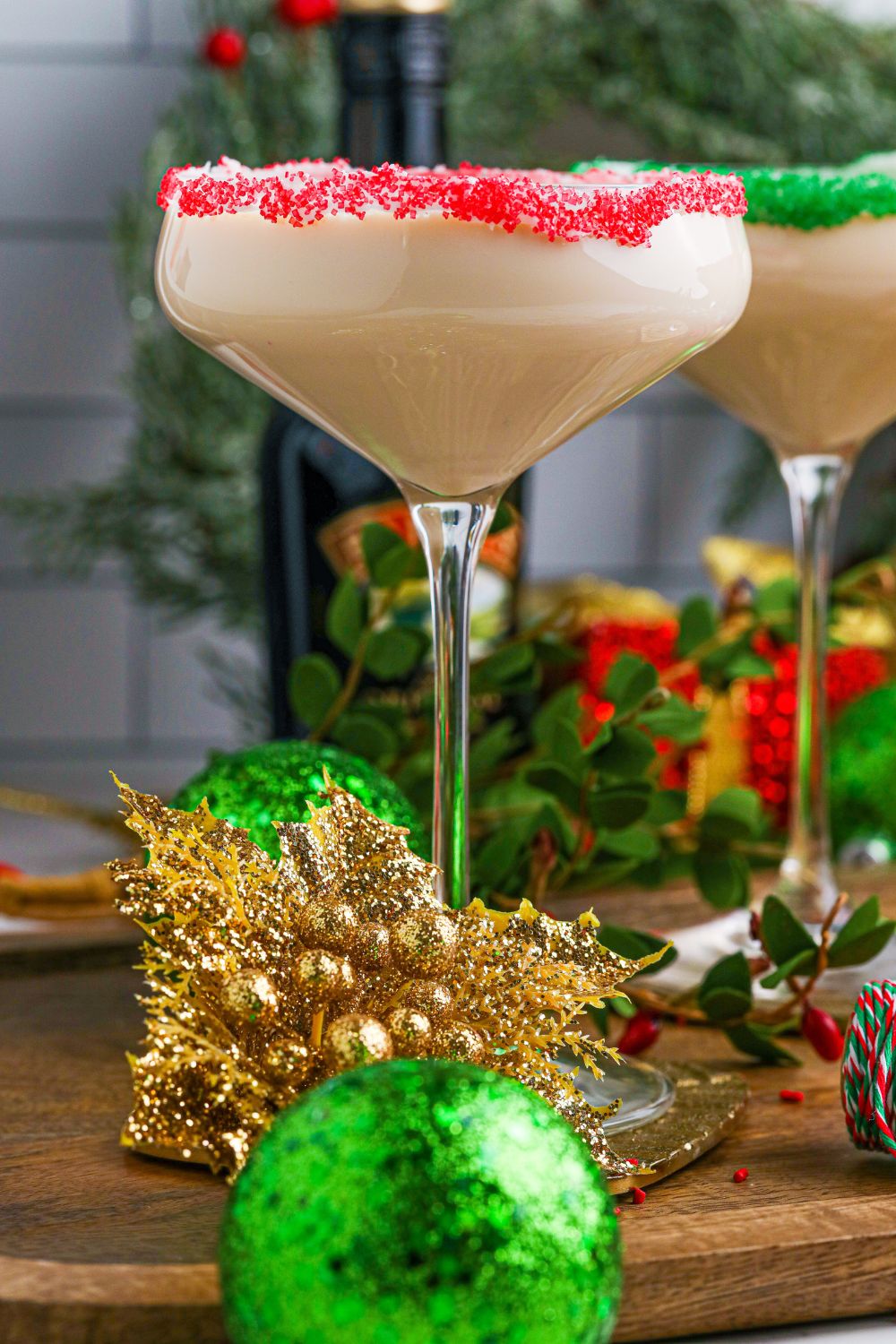 bailey cocktail in glass with an underside view of glass 