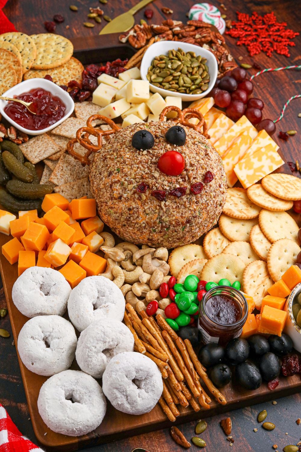 reindeer charcuterie board on table