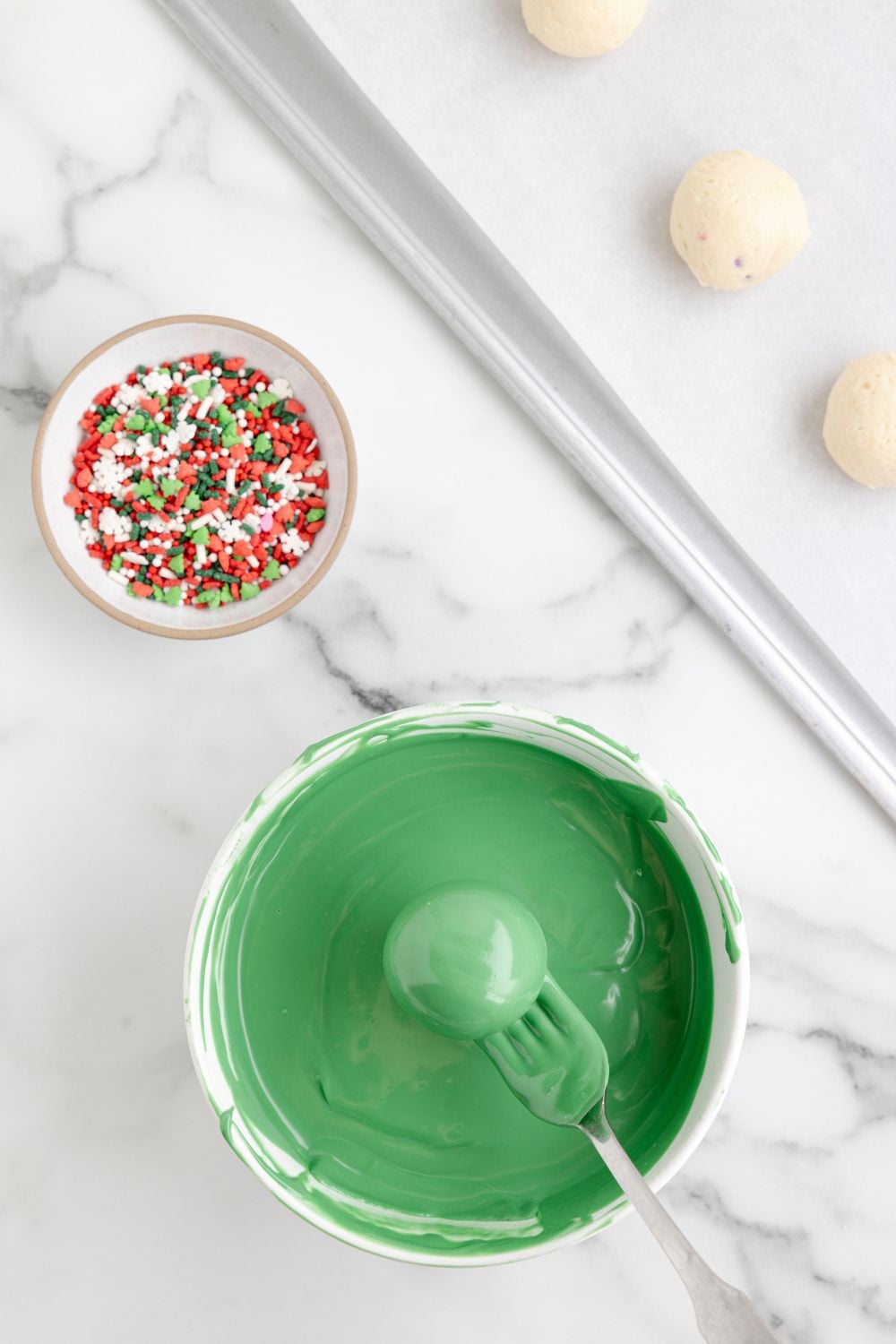 sugar cookie truffle dipped in green chocolate