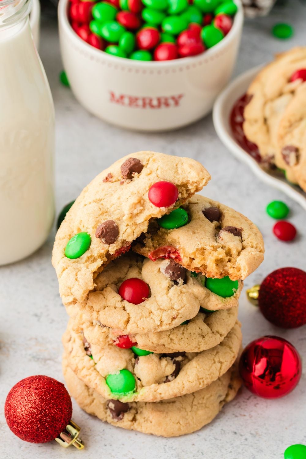 cookies stacked on table with one cut in half