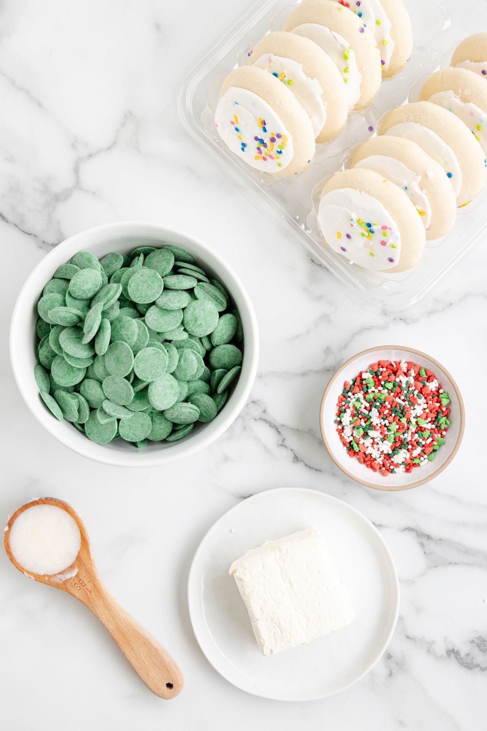 ingredients for truffles on marble counter
