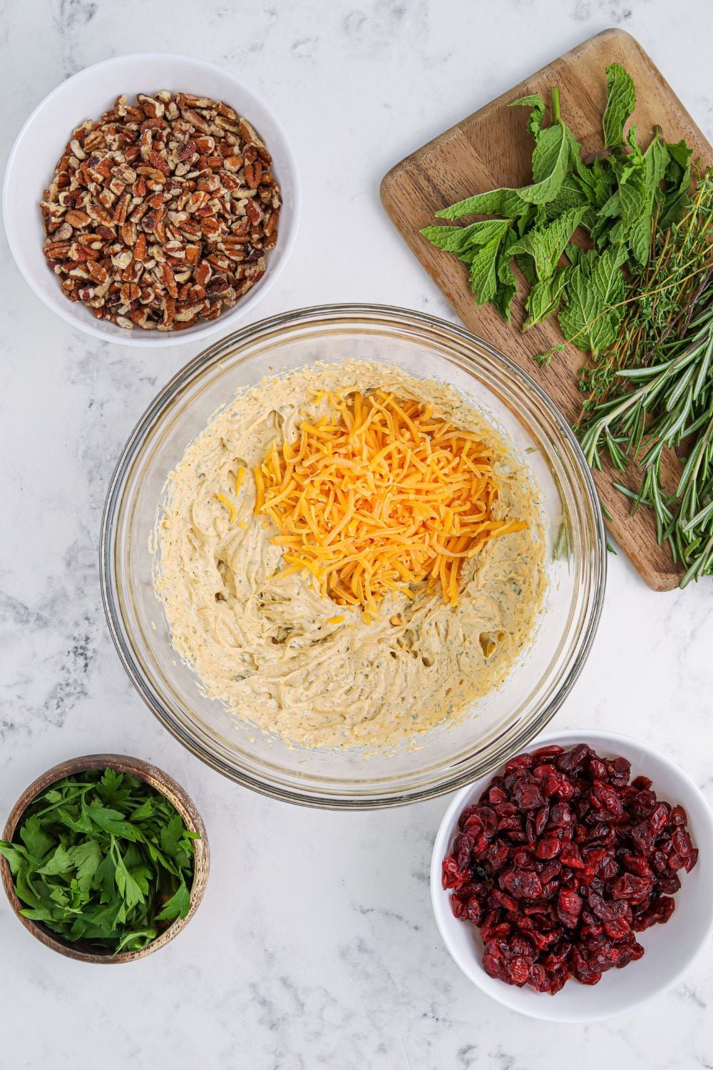 ingredients for cheese ball items in a bowl