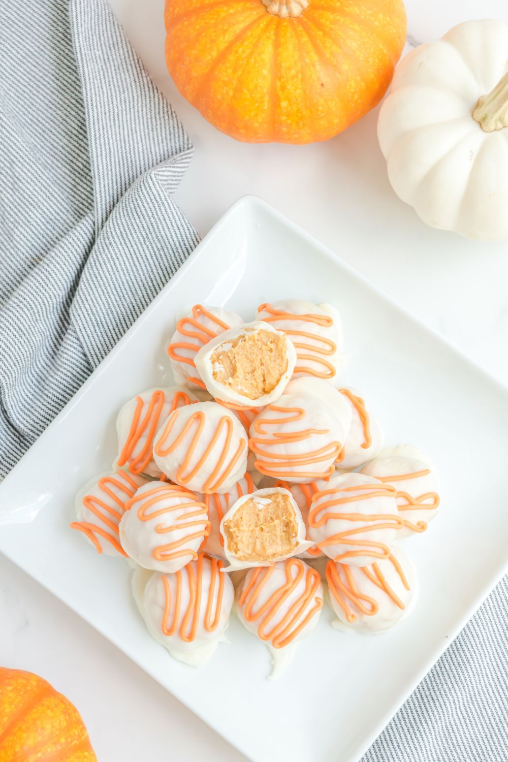 overhead shot with pumpkin spice truffles in tray 