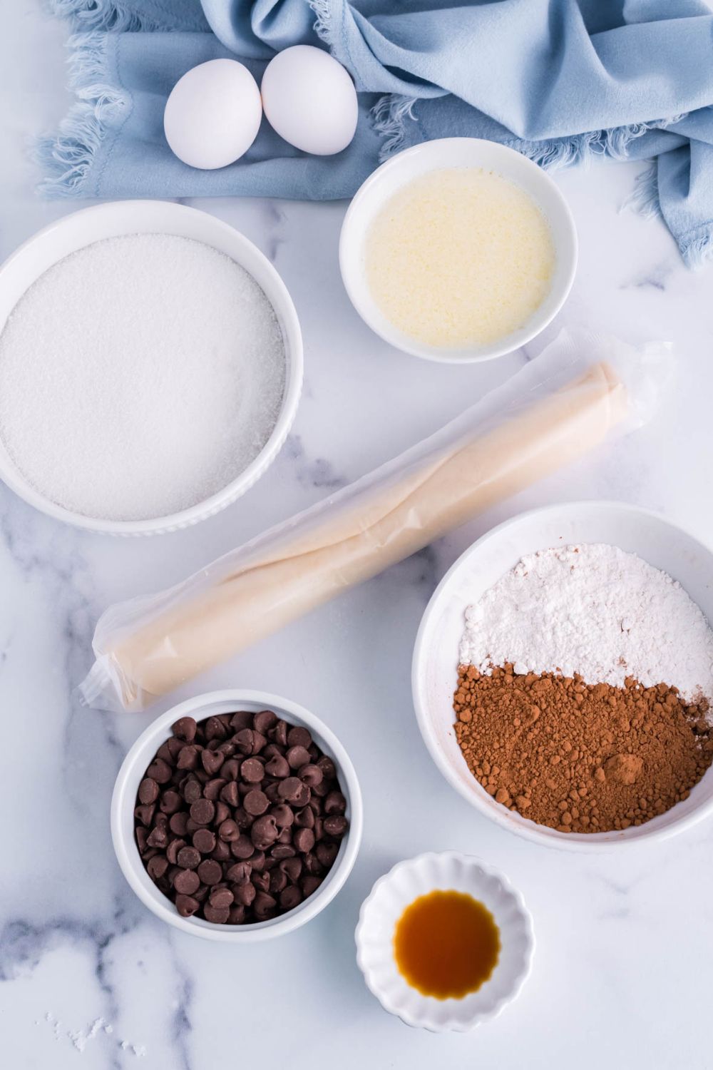 ingredients for fudge brownie pie on table