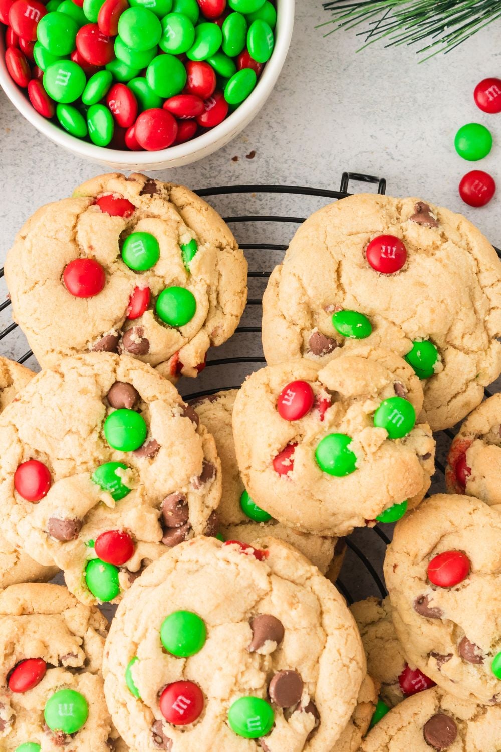 holiday cookies on tray with candies in a bowl on side