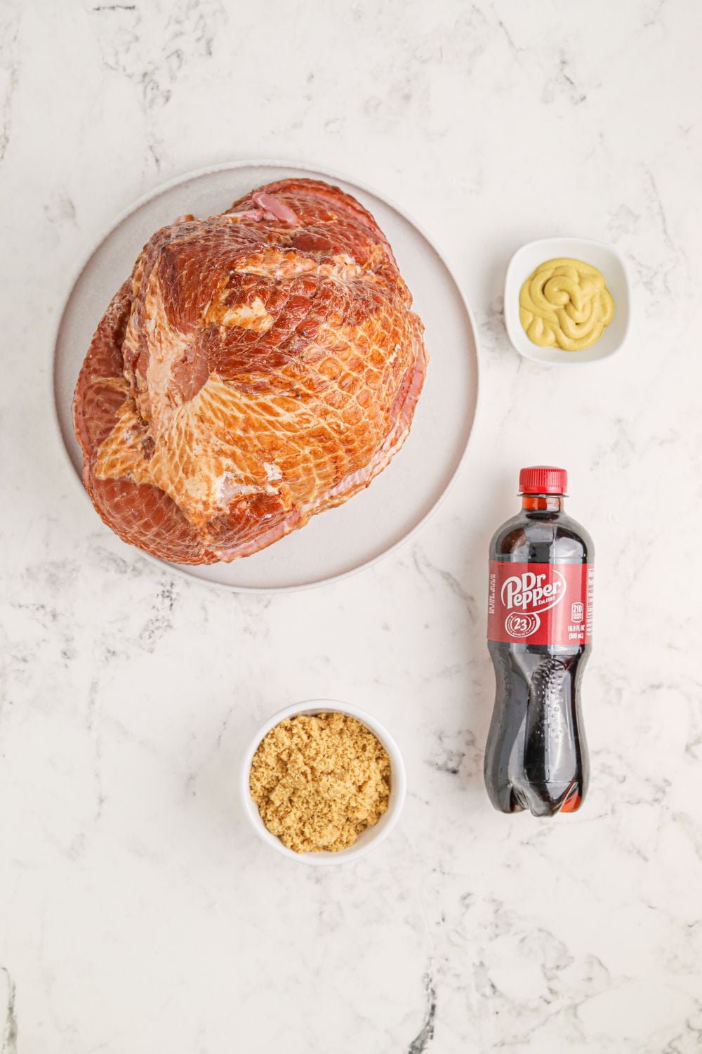 ingredients for ham on table in glass bowls