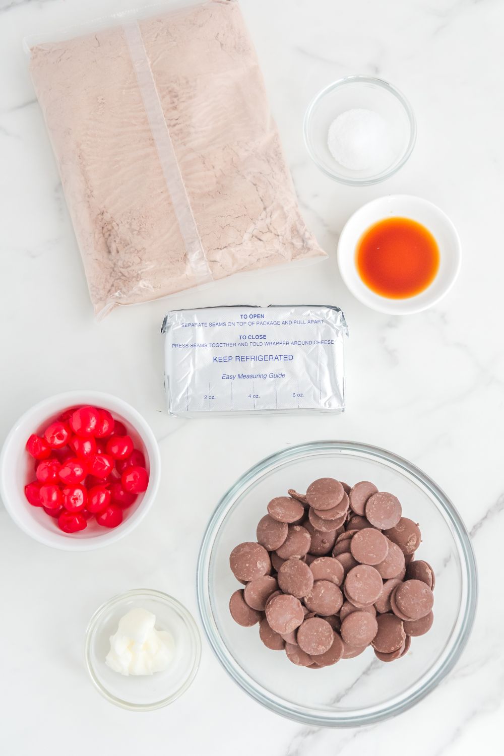 Cherry Brownie Bombs ingredients on table 