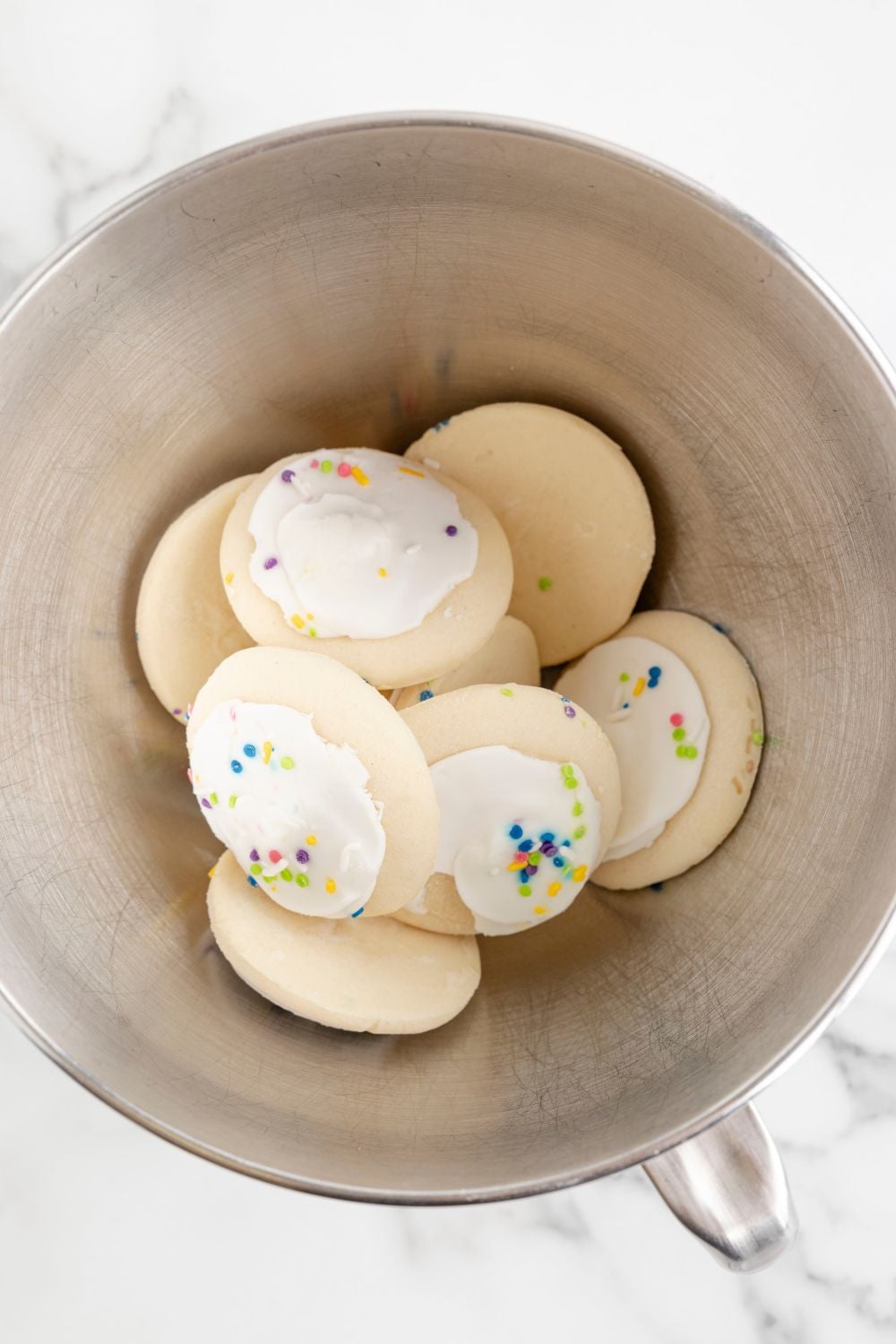 sugar cookies in a mixing bowl