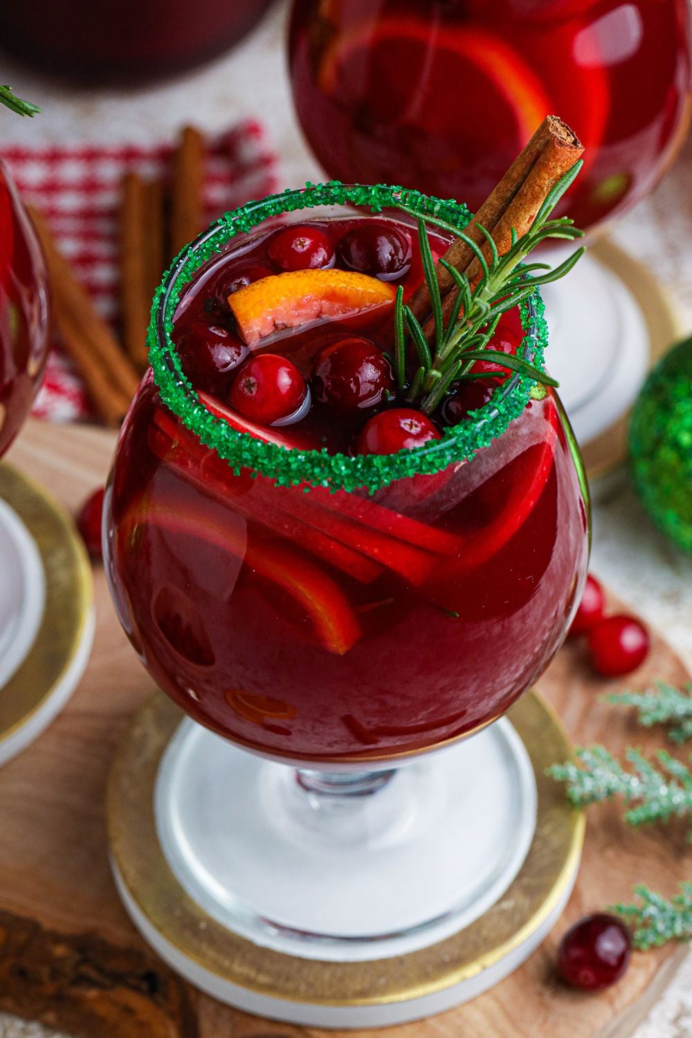 overhead side view of sangria in a glass