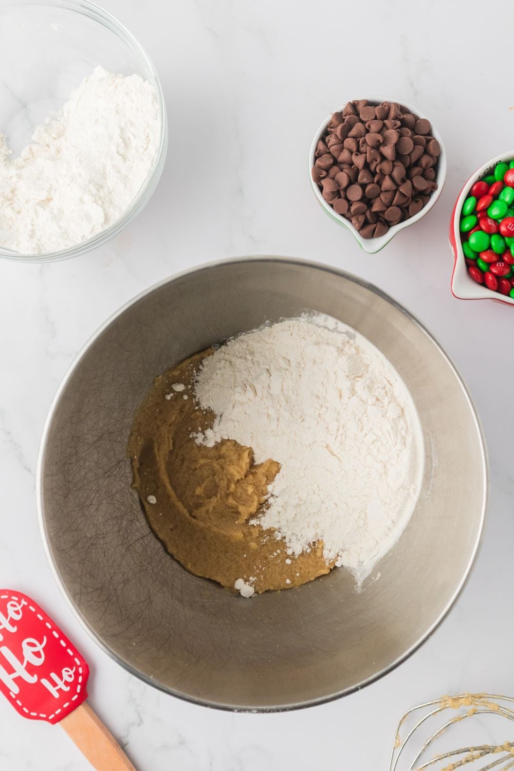 cookie dough in a stand mixer bowl on table