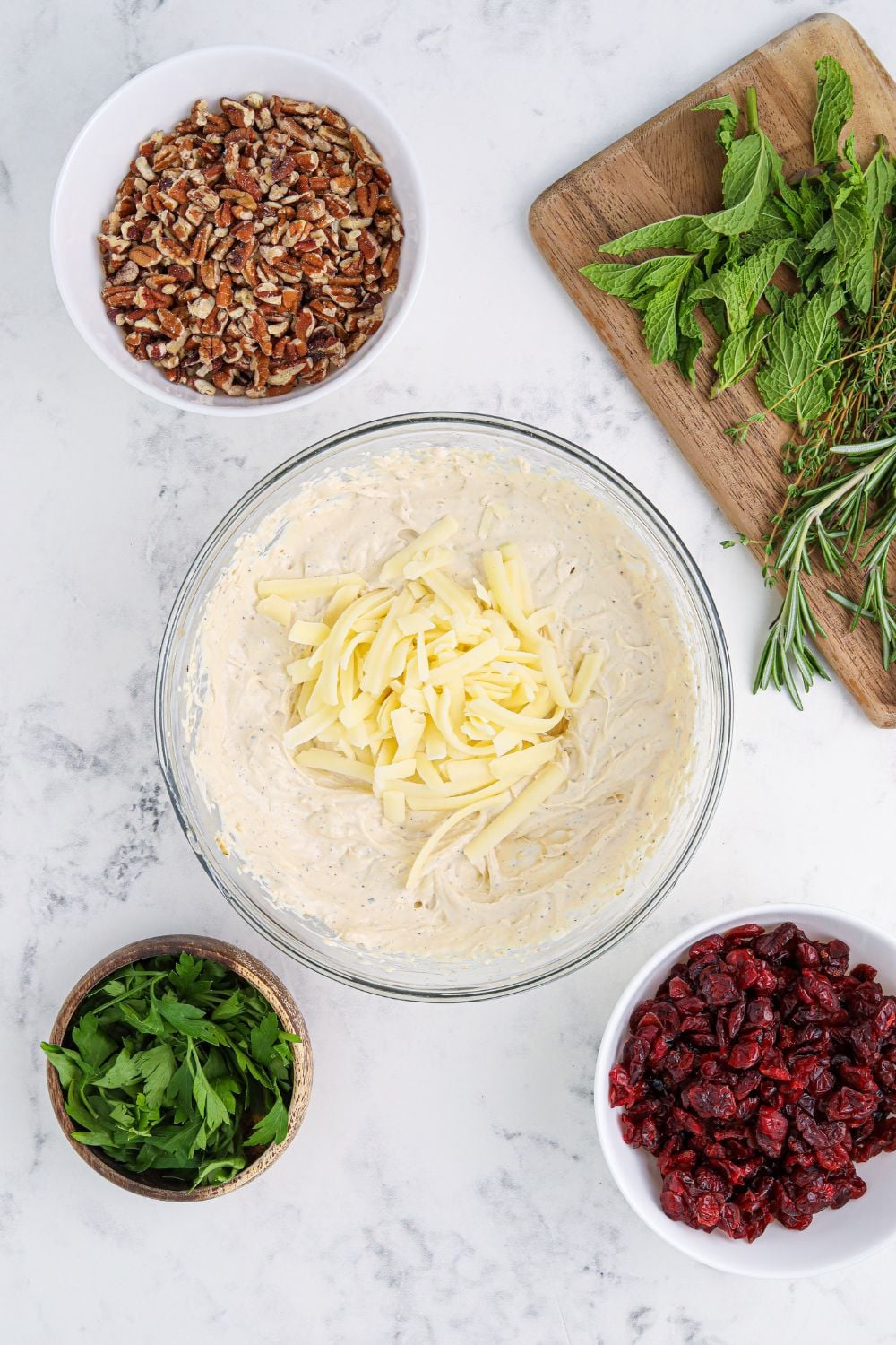 bowl with cheeseball mixture in it