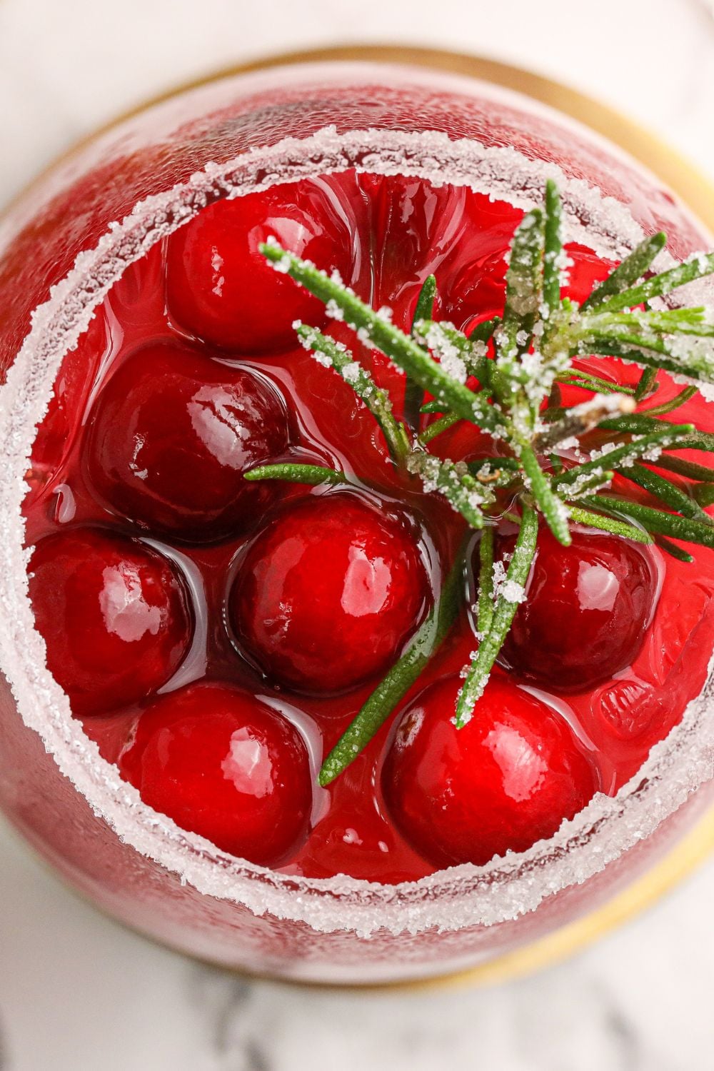 mistletoe drink in glass overhead shot