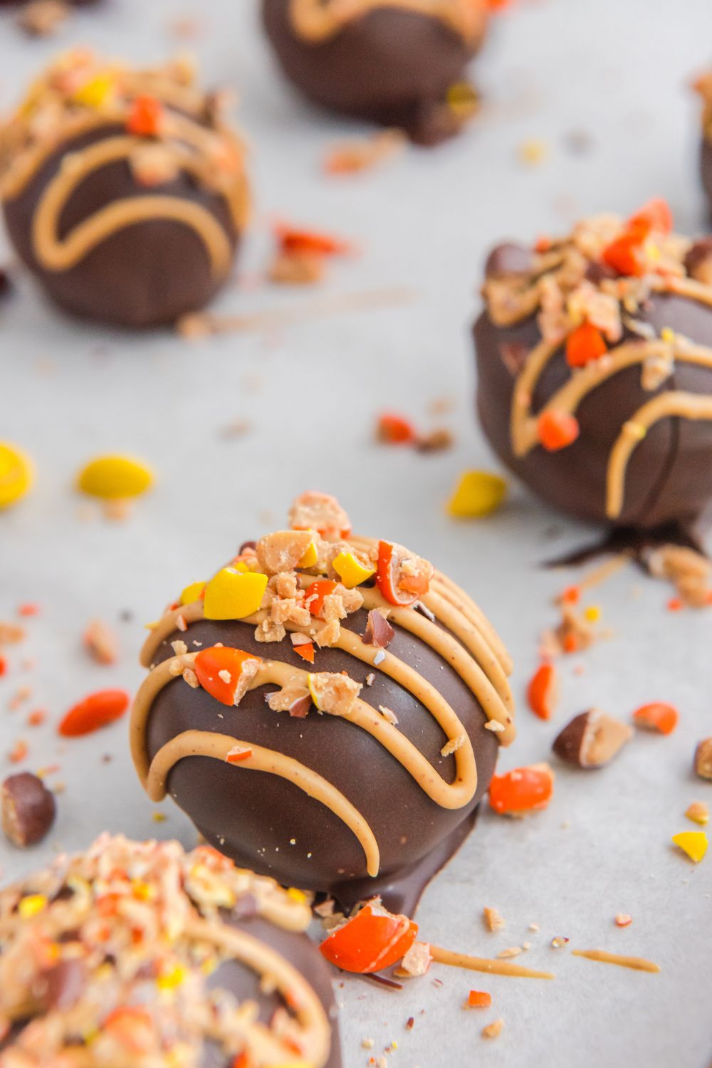 oreo reese's truffles on cookie sheet