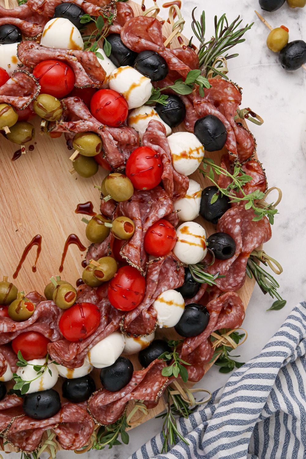 side view of antipasto on platter