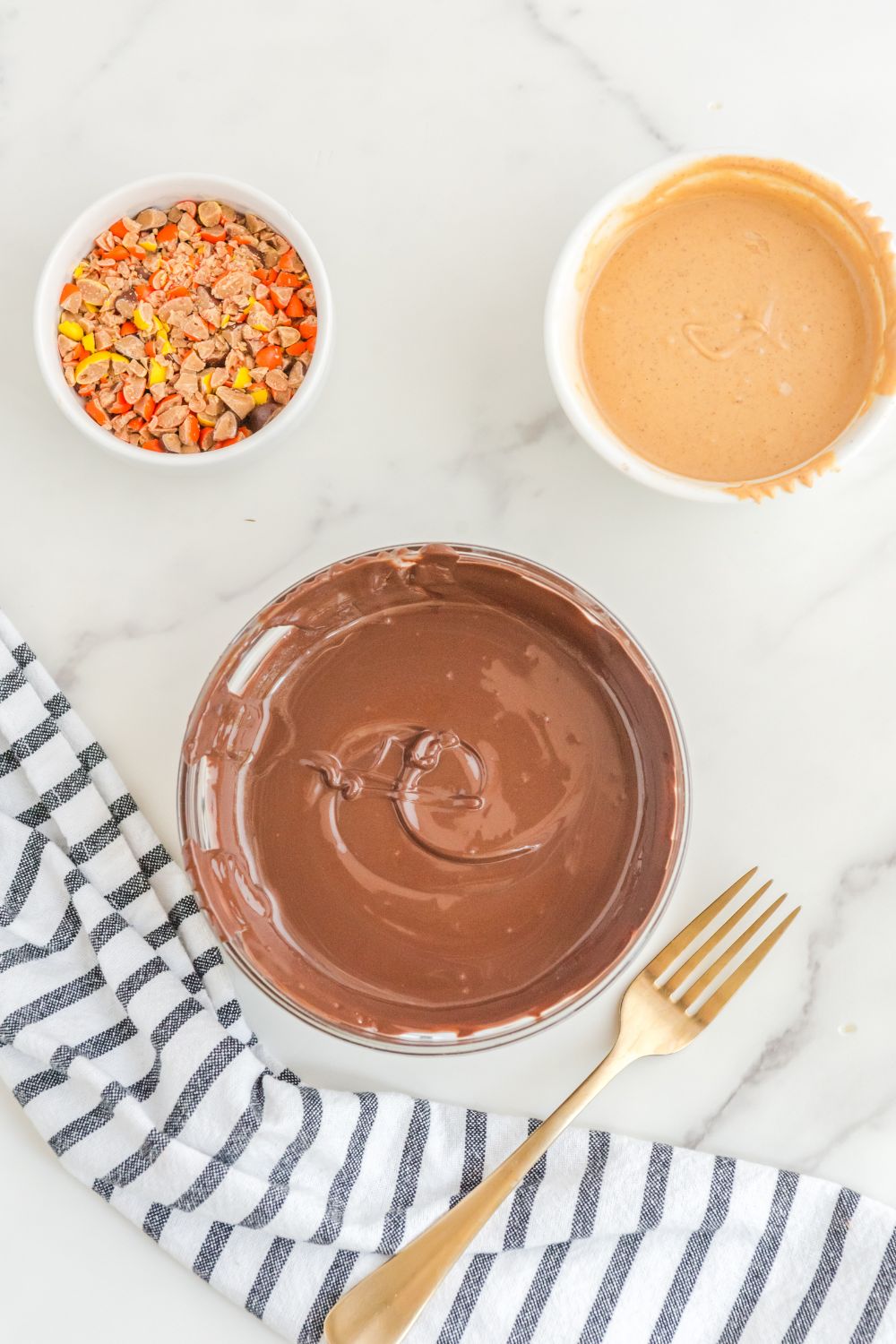 chocolate melted in a glass bowl