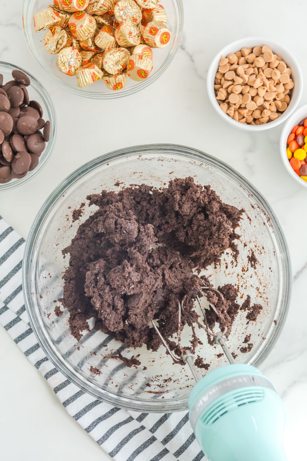 oreo ball filling in a mixing bowl