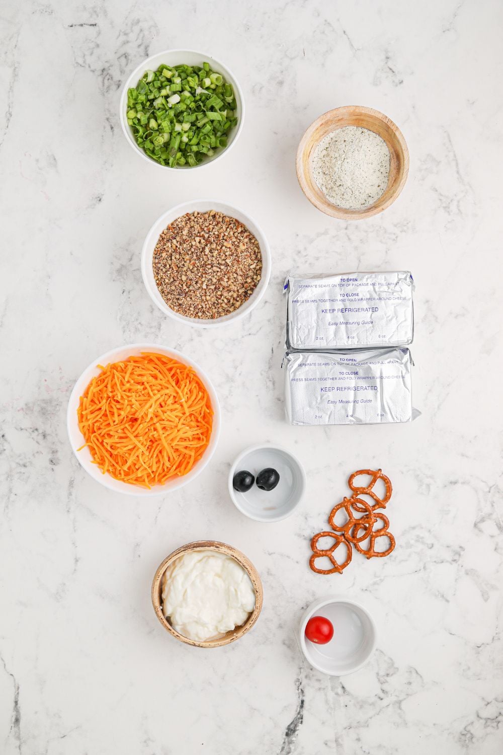 ingredients for cheeseball on table