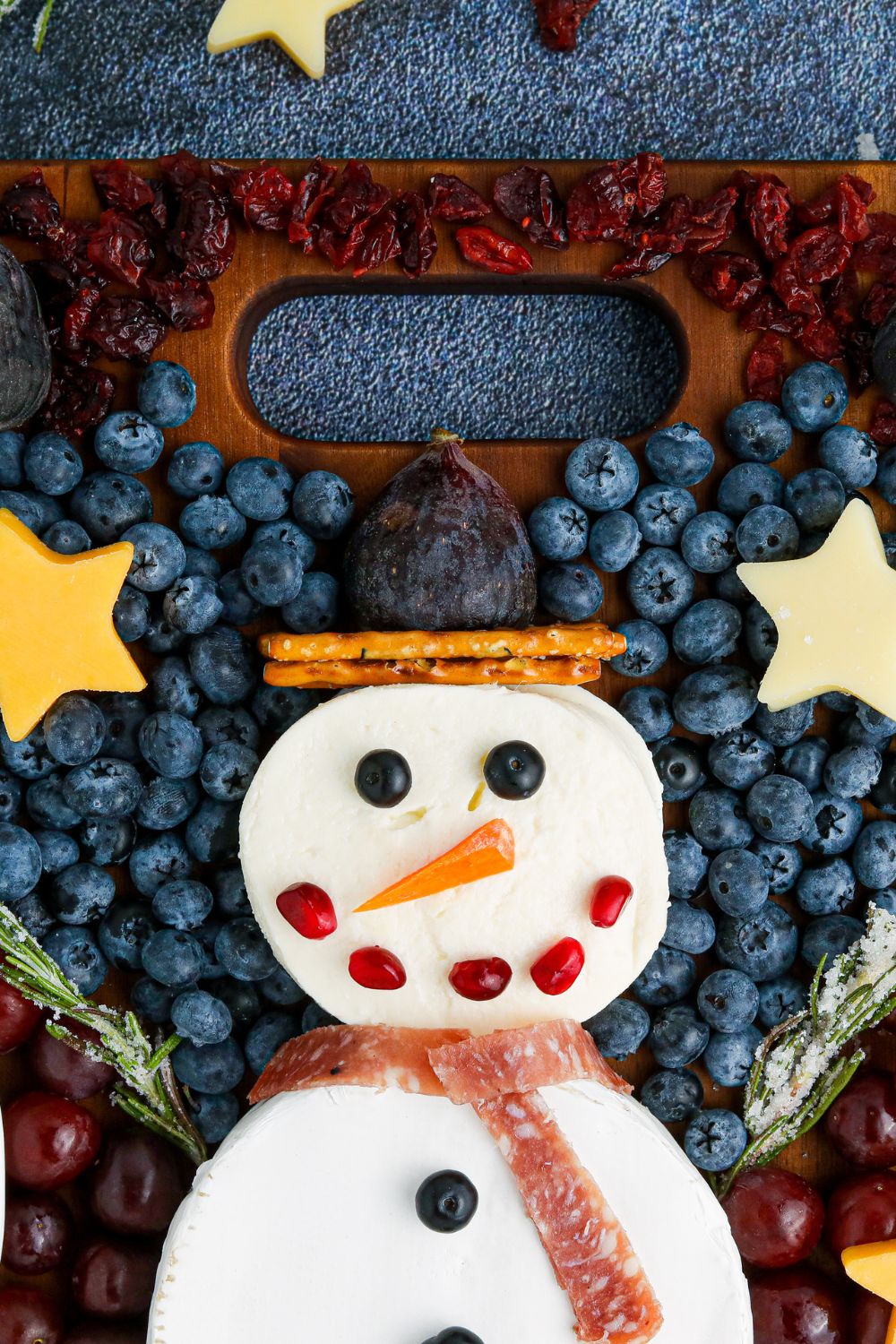 top look of snowman snack board