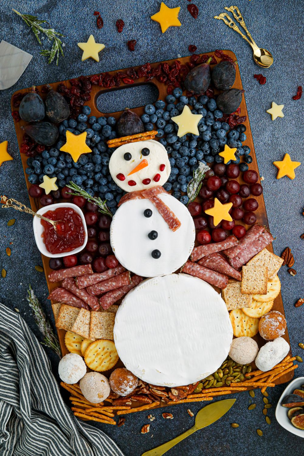snowman snack tray on table