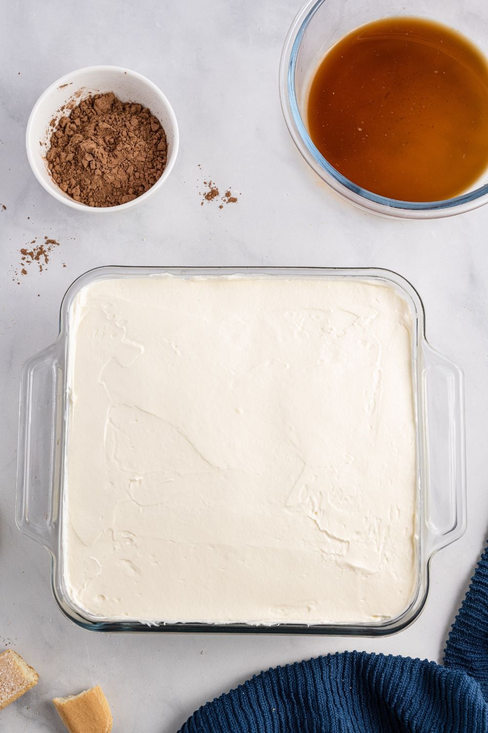 mascarpone cheese base spread on tiramisu dessert