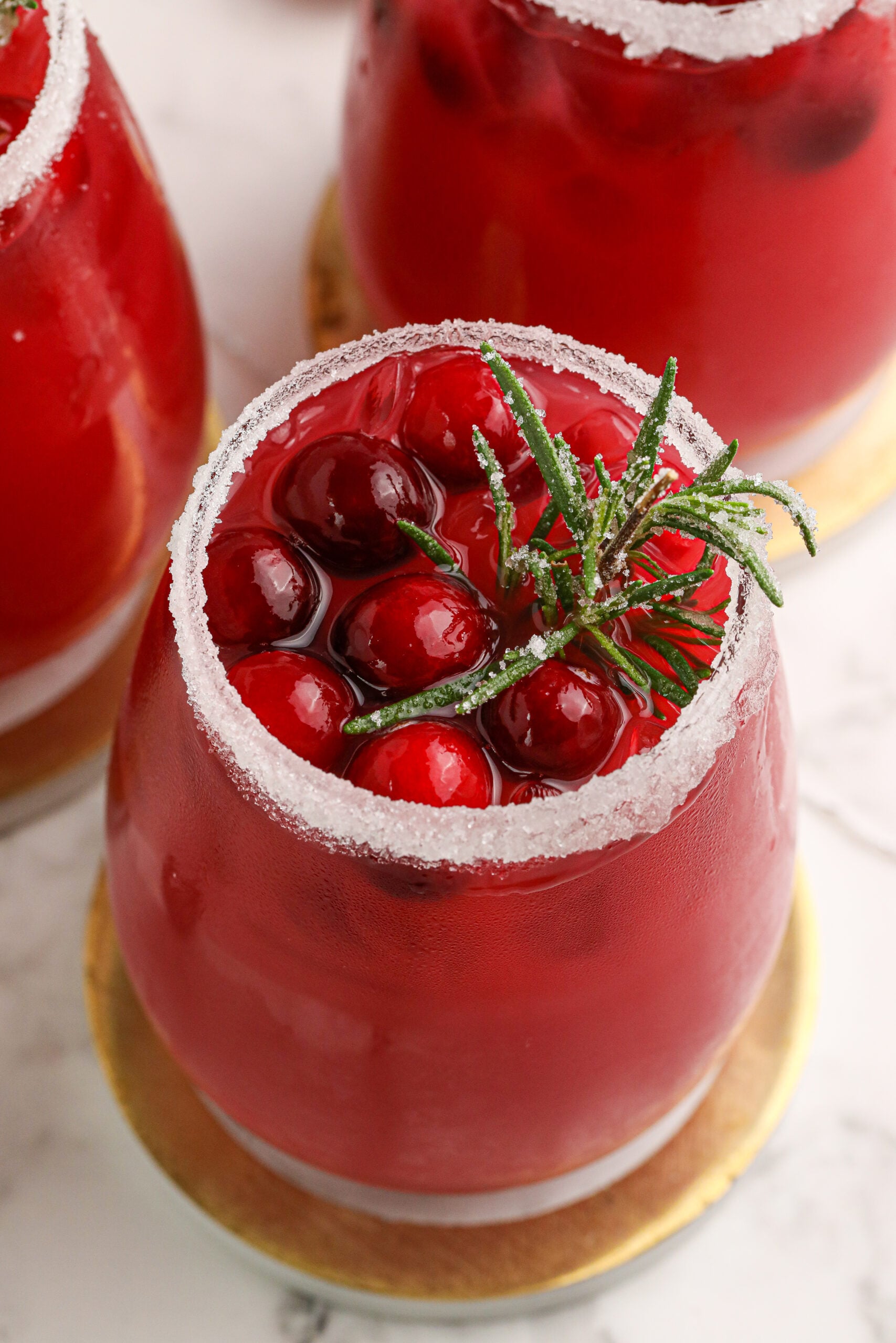 Mistletoe Margarita up close with a white sugar rim 