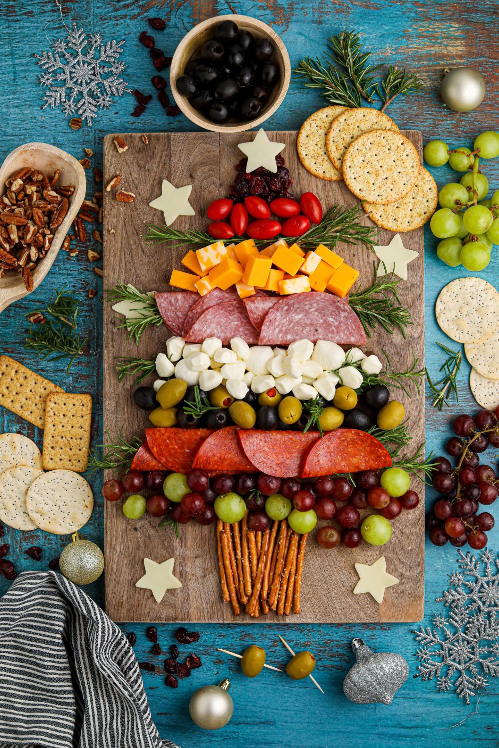 Christmas Tree Charcuterie Board on a tray