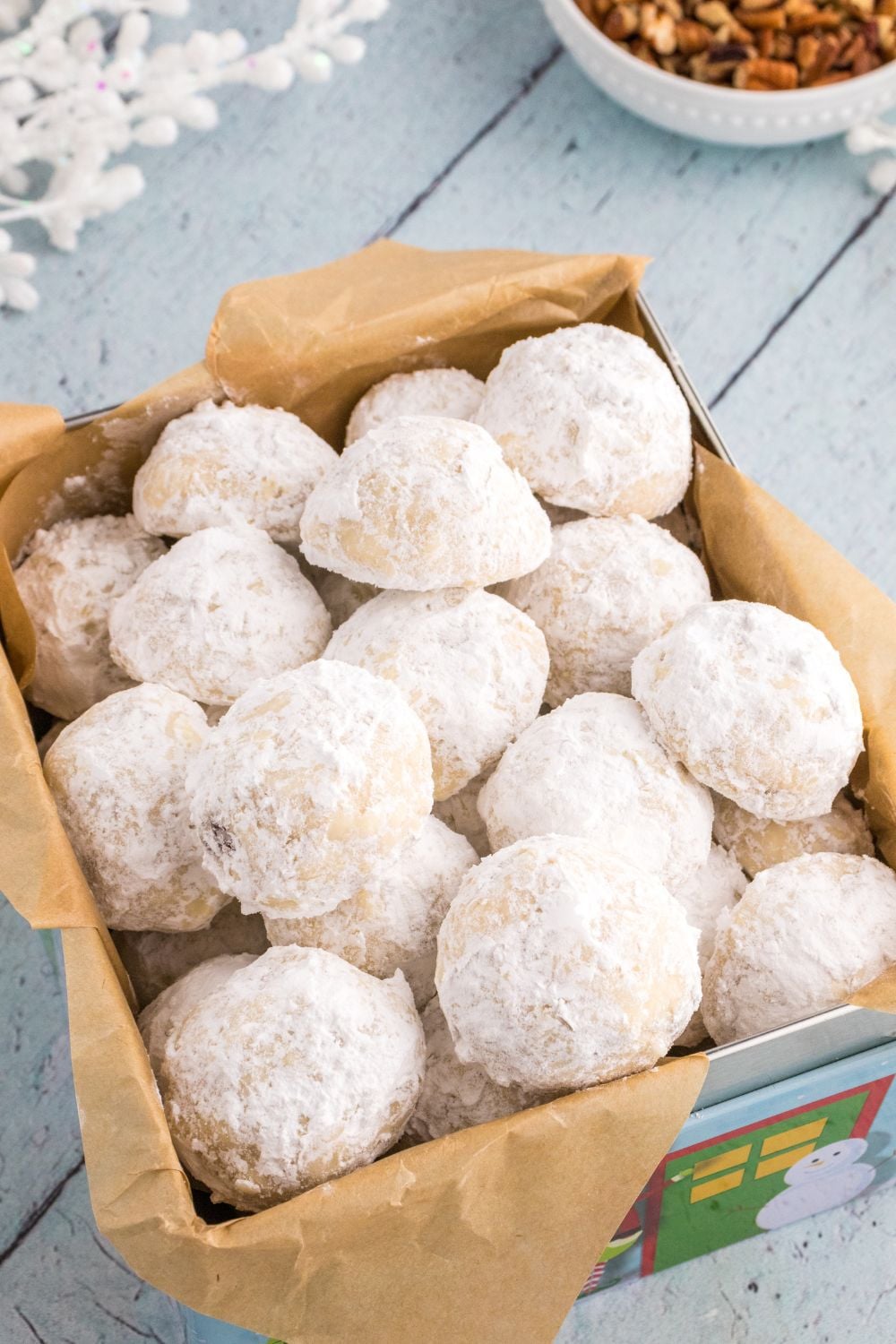 Russian tea cakes in container