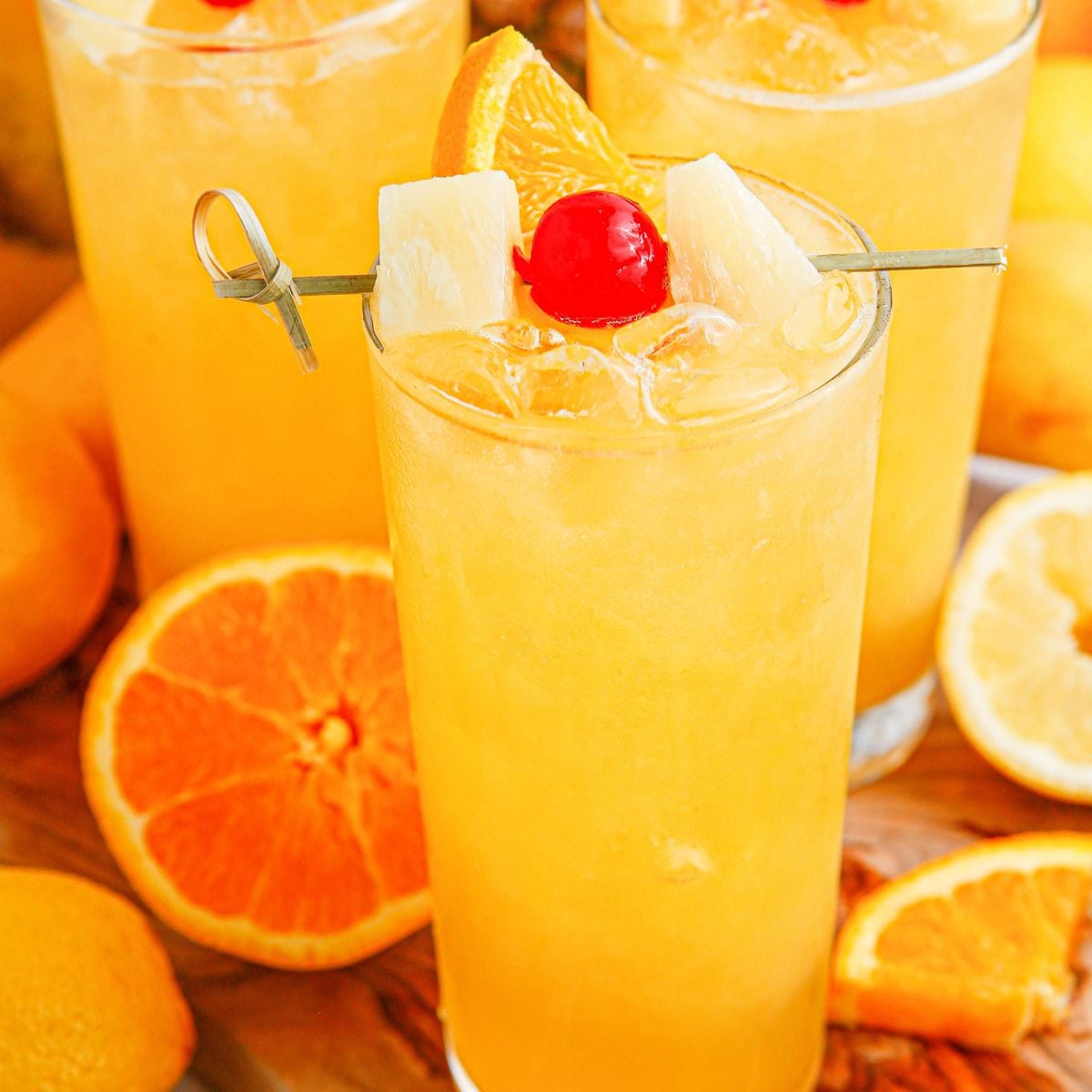 Tropical Lemonade Punch in glasses on table 
