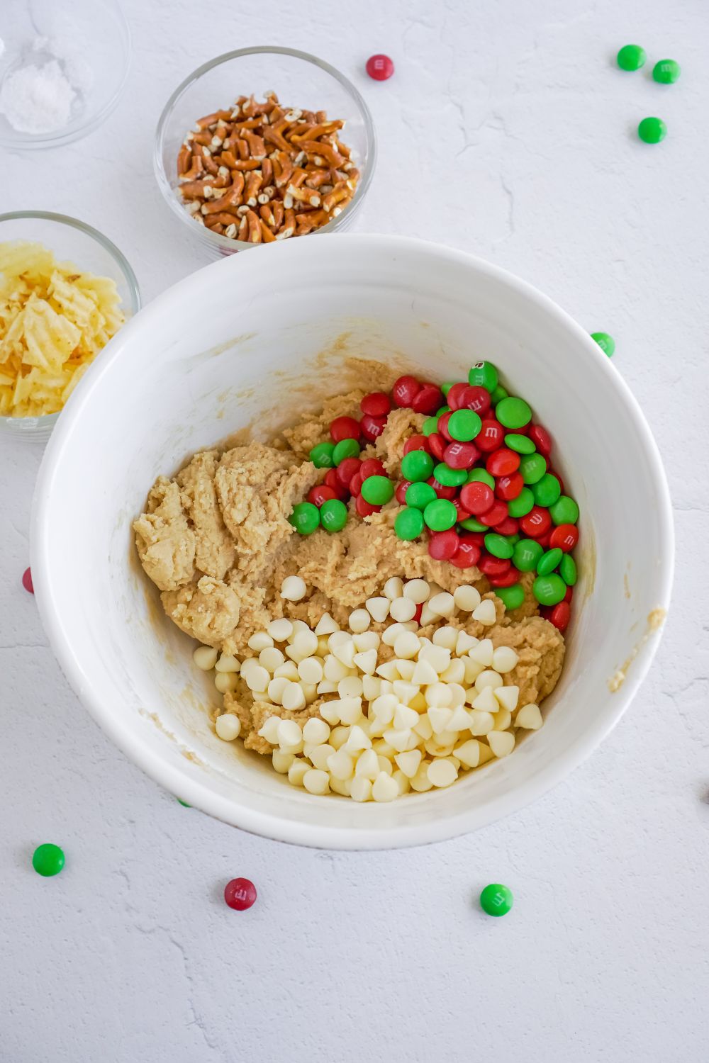 mix in cookie ingredients on top of wet batter