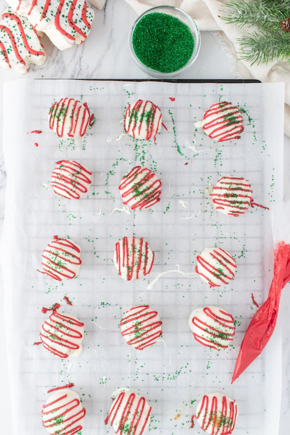overhead shot of decorated candy truffles