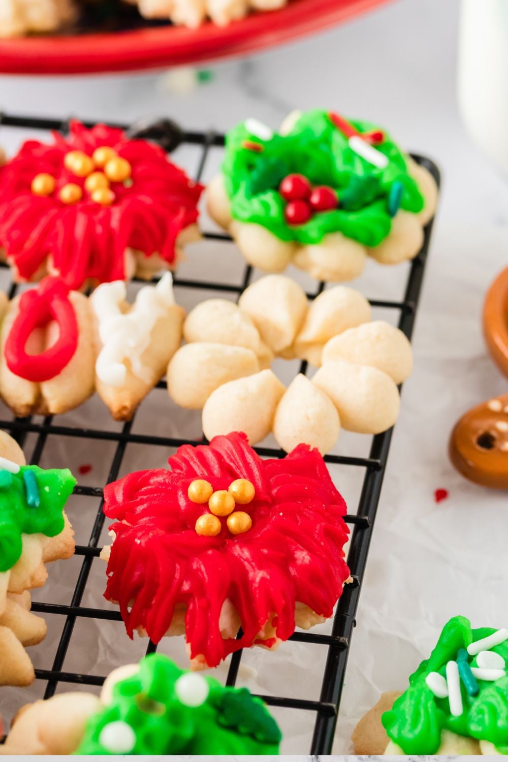 christmas spritz cookies on tray