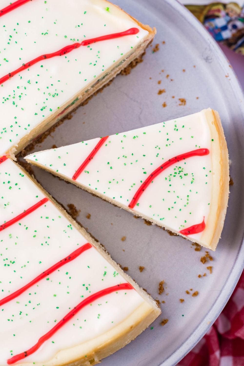 overhead shot of cheesecake on pan 