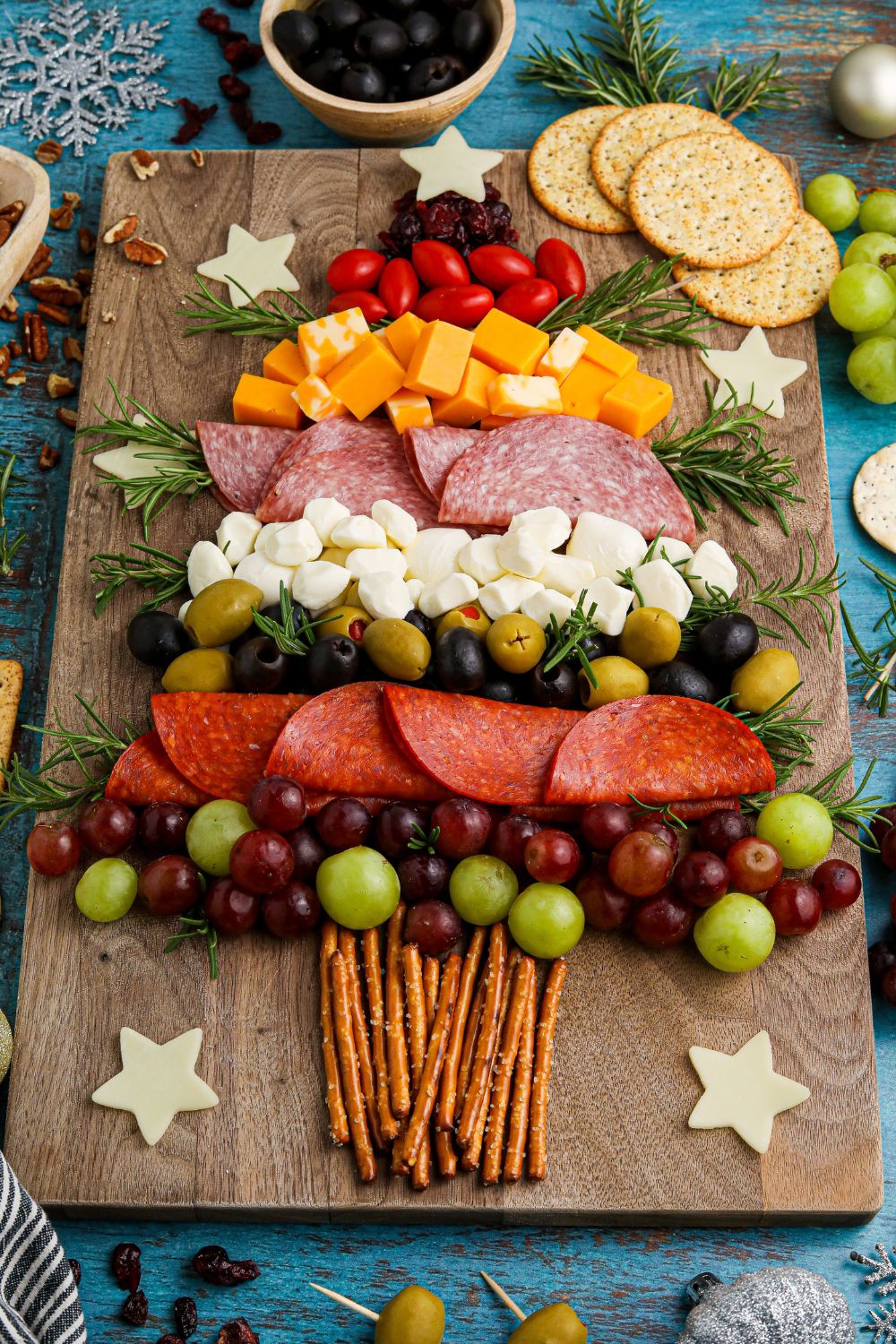 Christmas Tree Charcuterie Board side view