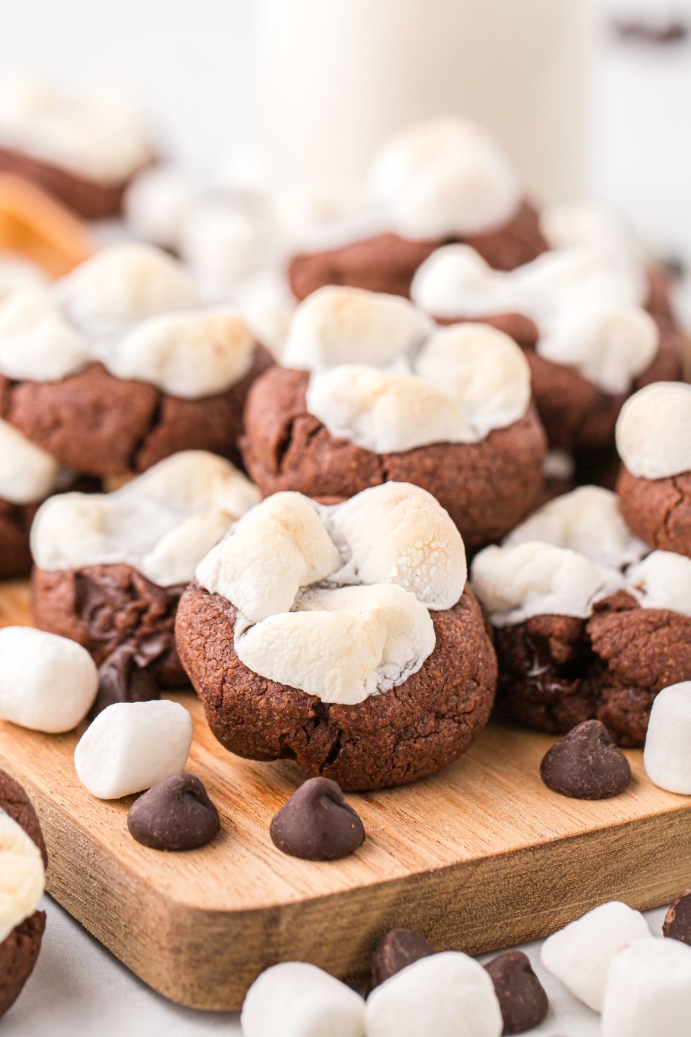 cookies on a wooden tray on table