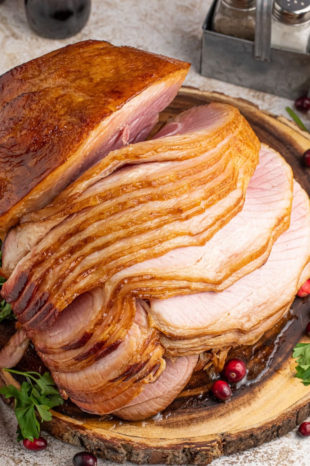 sliced ham on platter