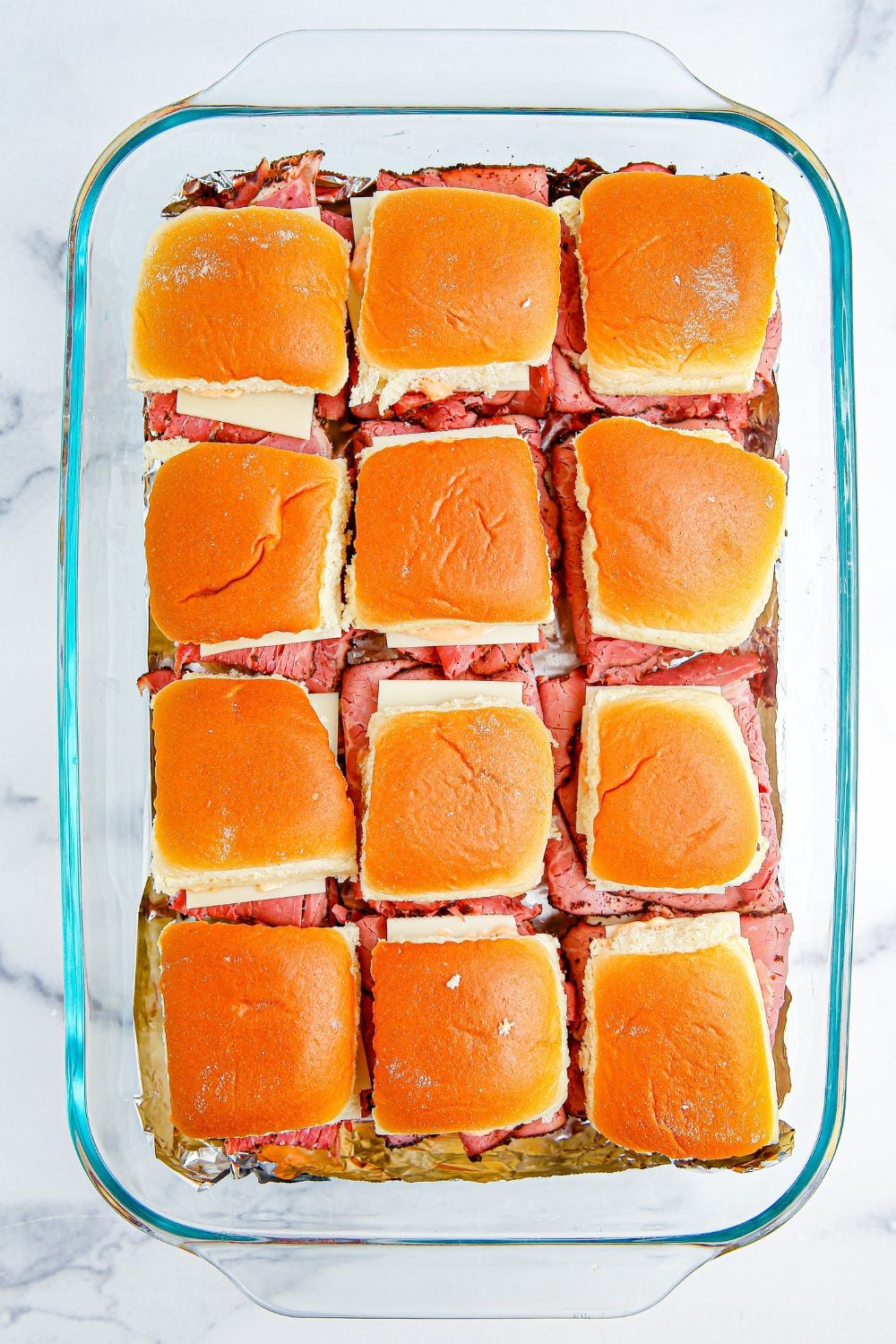 sliders in a 9x13 pan on table