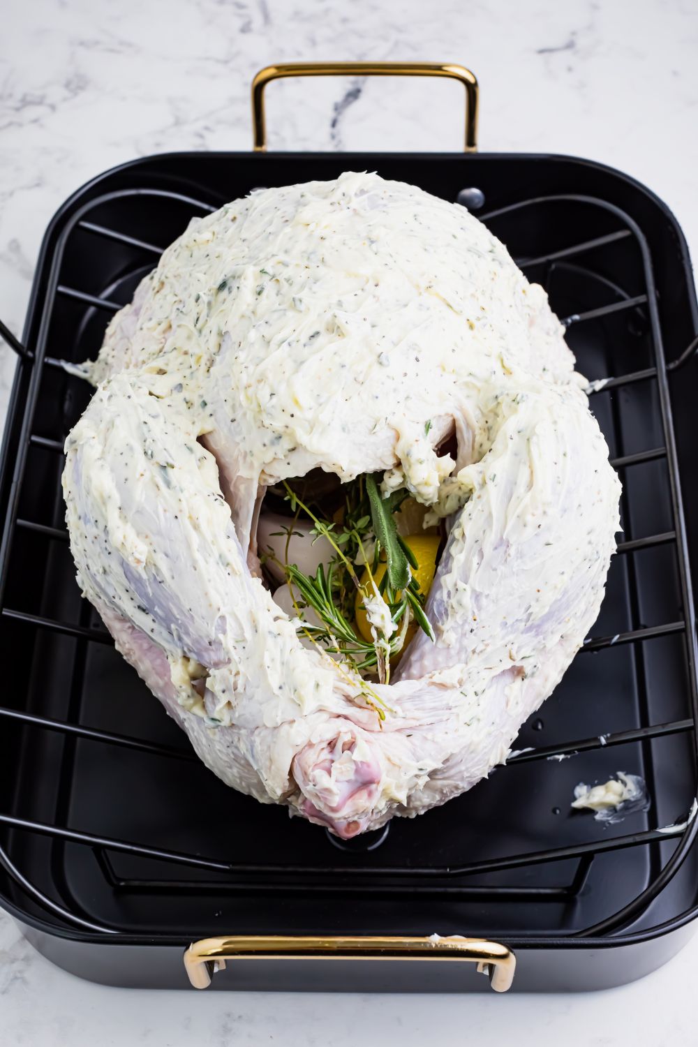 looking at butterball turkey in roasting pan
