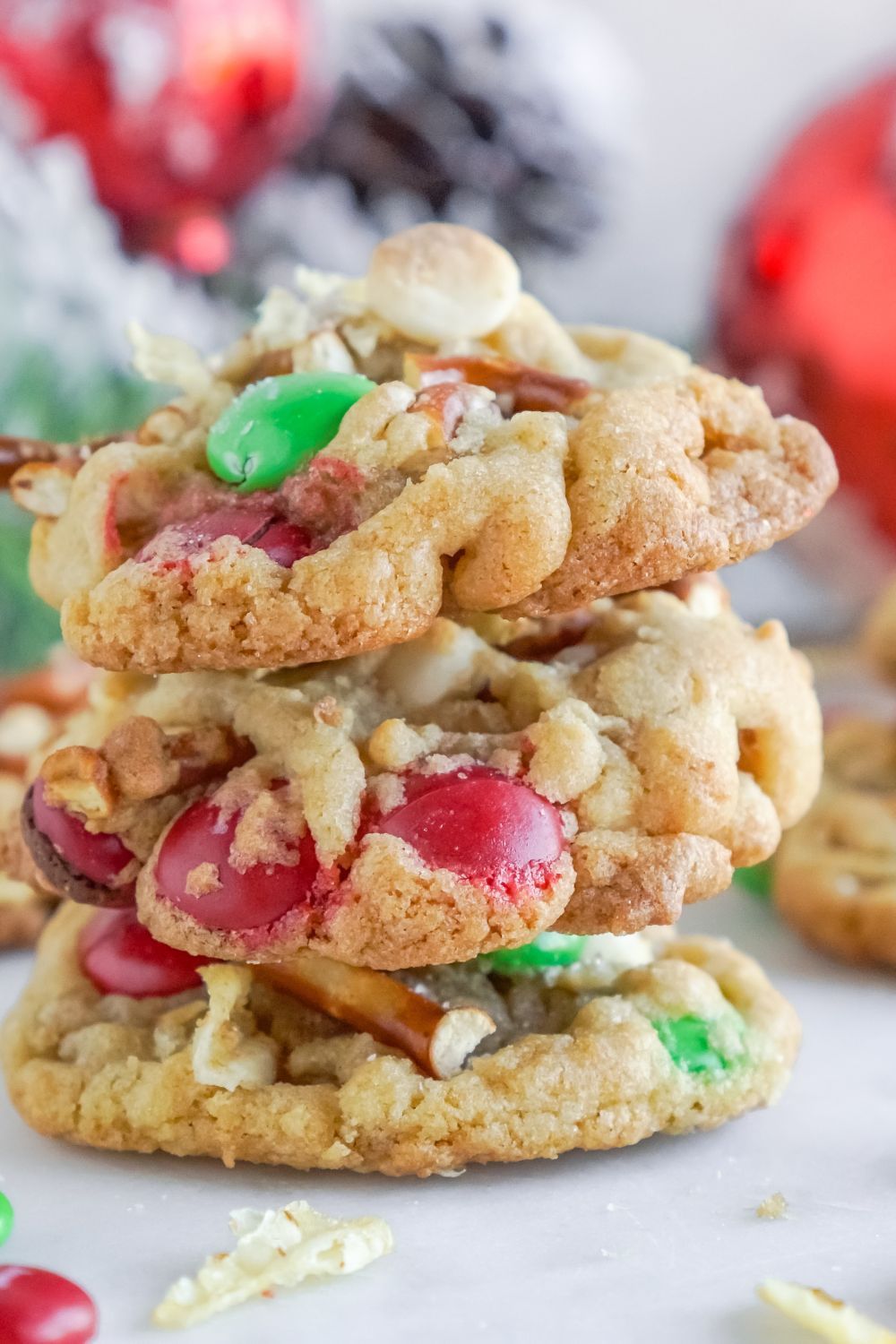 cookies stacked on top of each other on table
