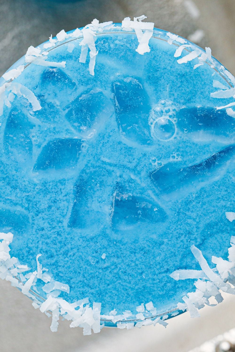 overhead look of Blue Christmas Cocktail on table 