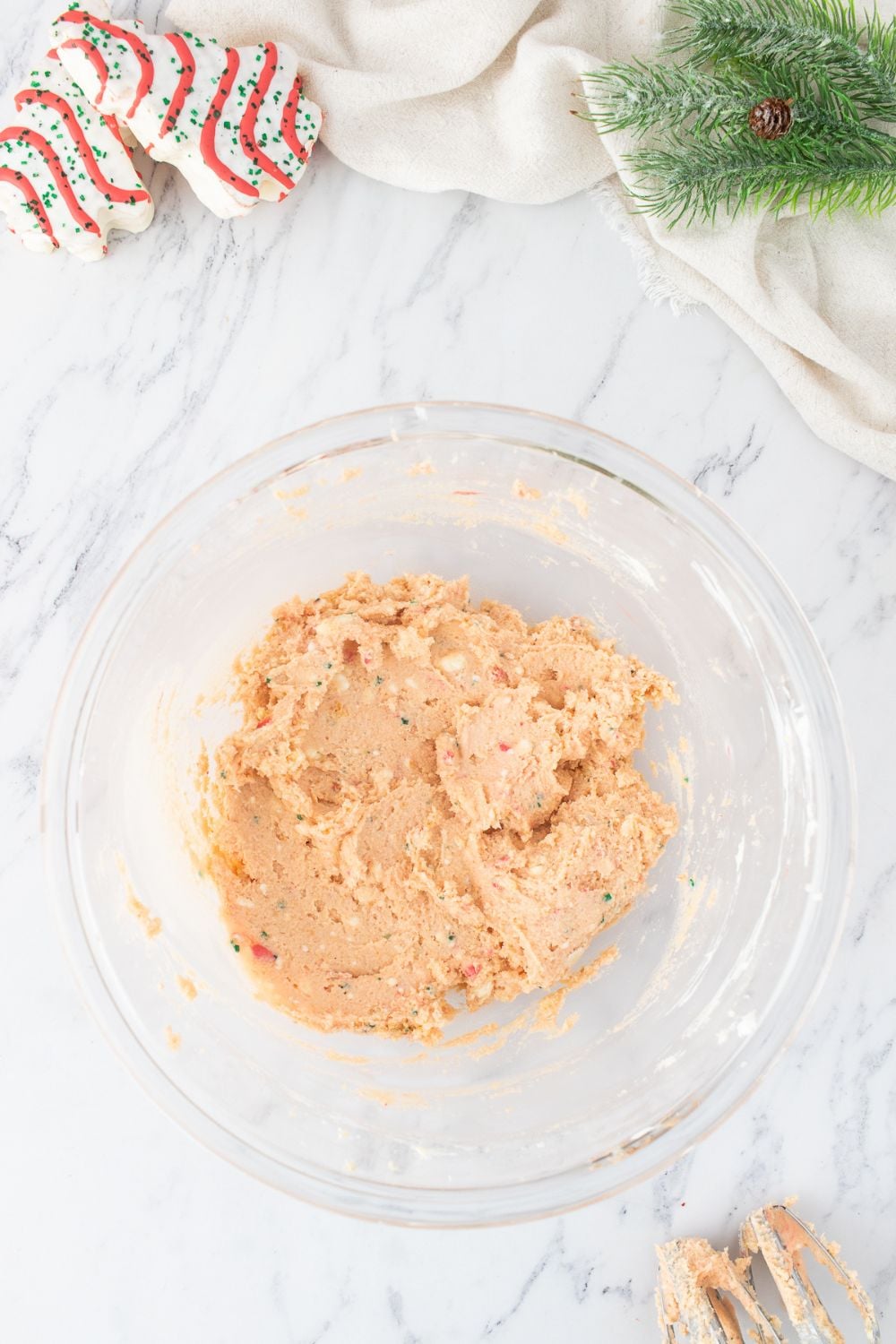 cake ball batter in a glass bowl