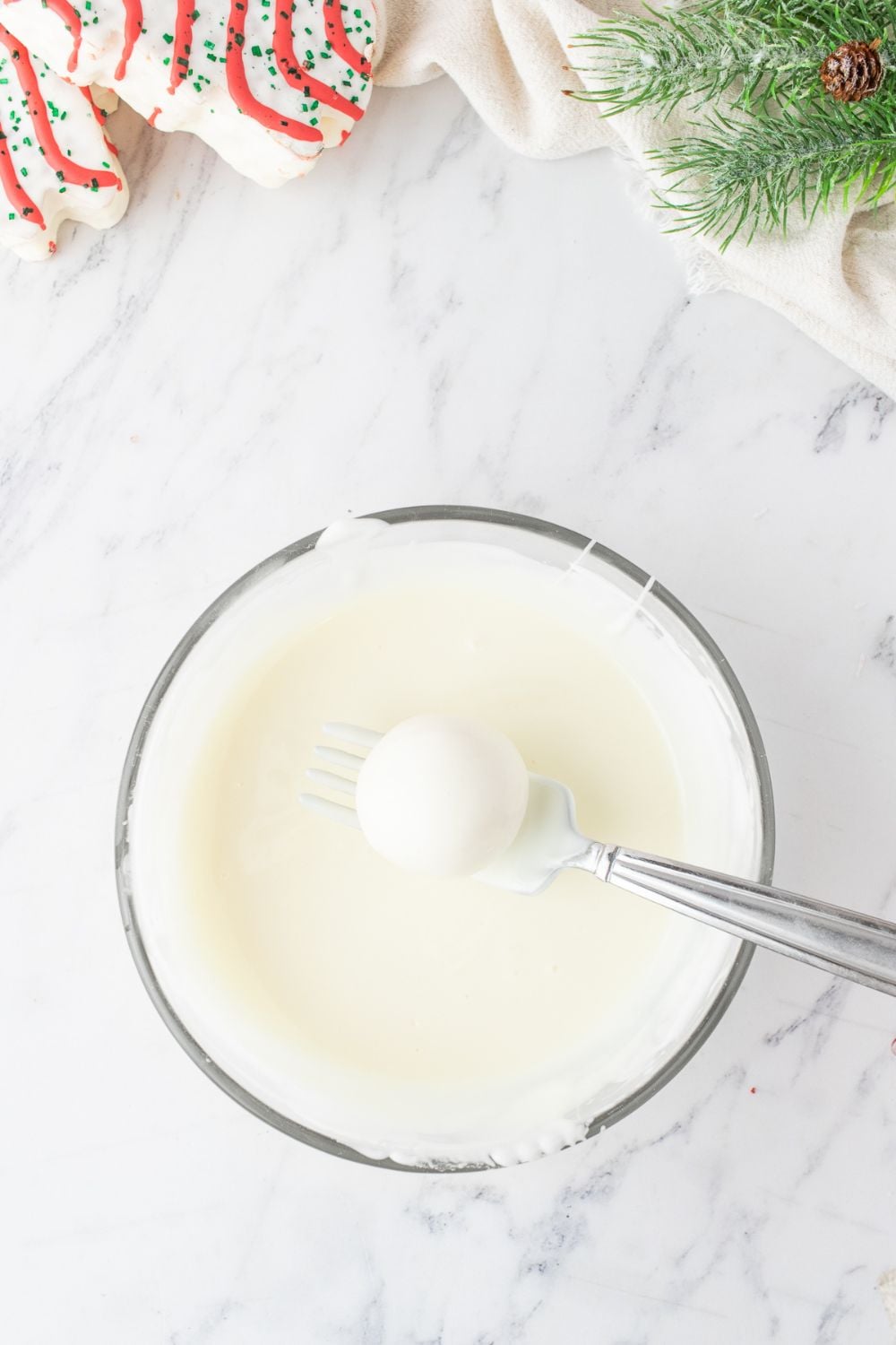 white chocolate idpped truffle in a bowl