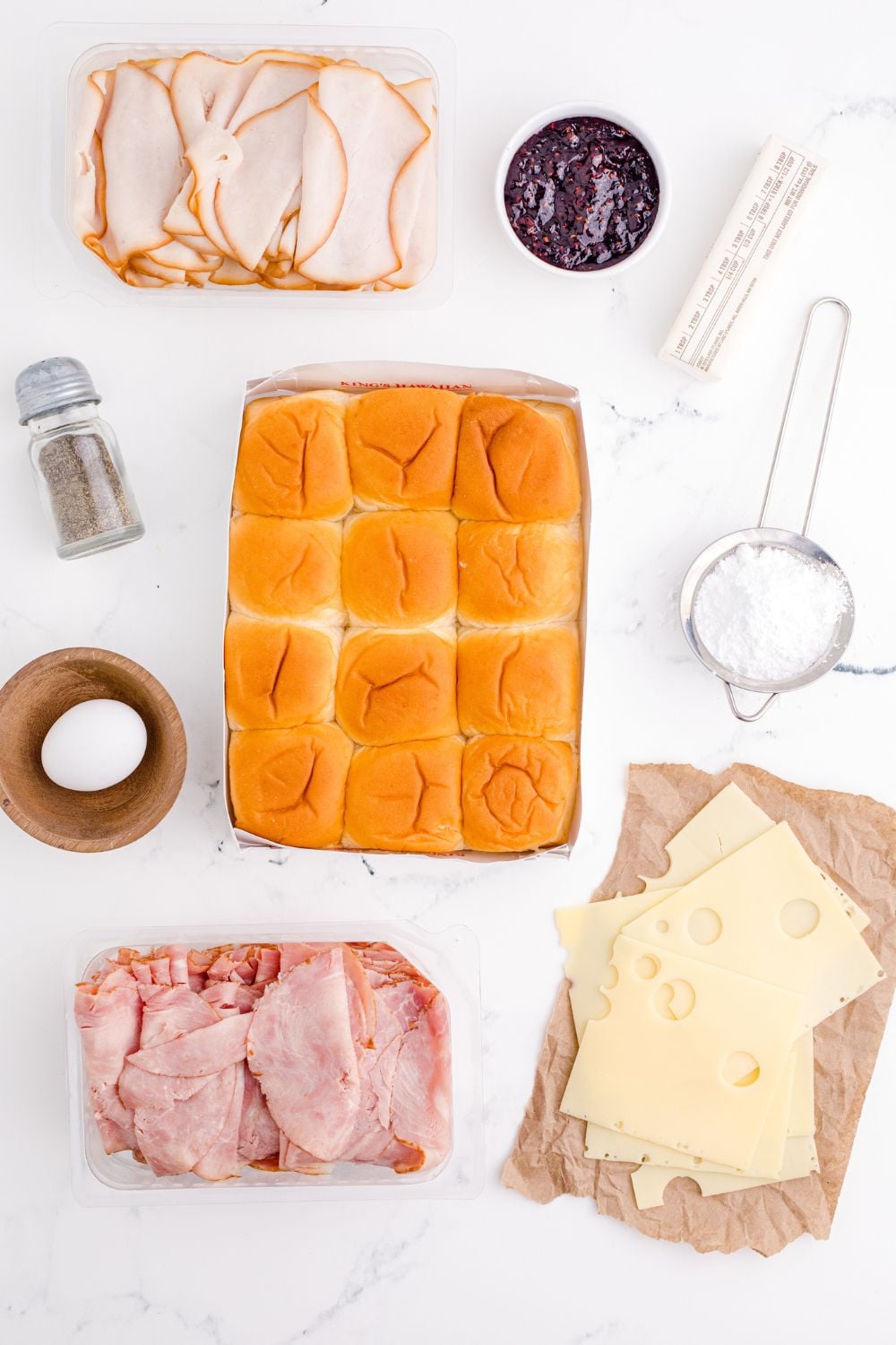 Monte Cristo Sliders ingredients on table