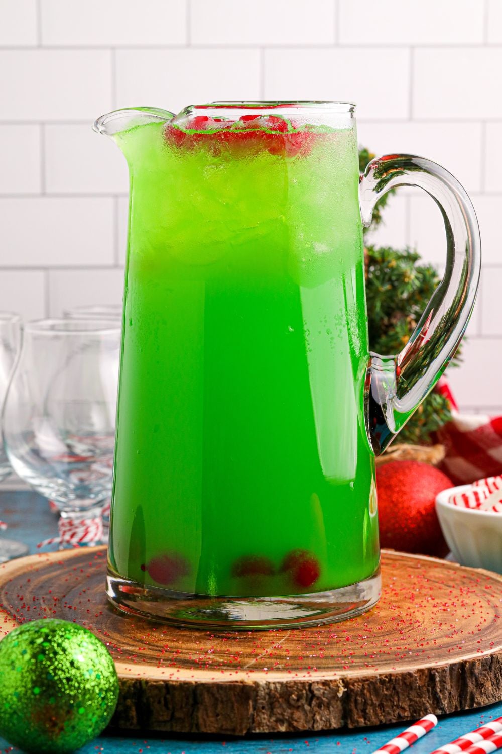 non alcoholic punch on table with cherries and ice on top of container