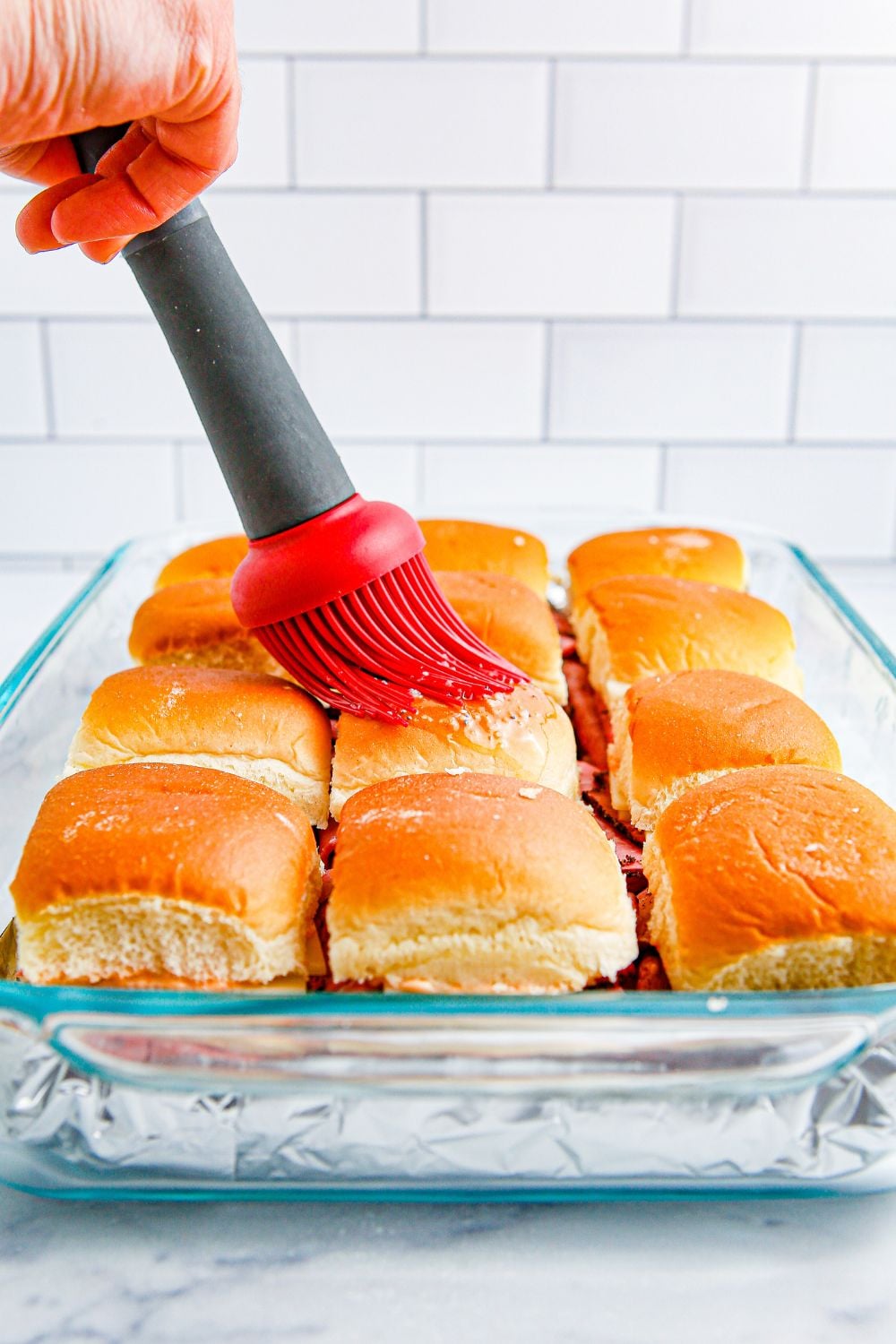 basting sliders in pan