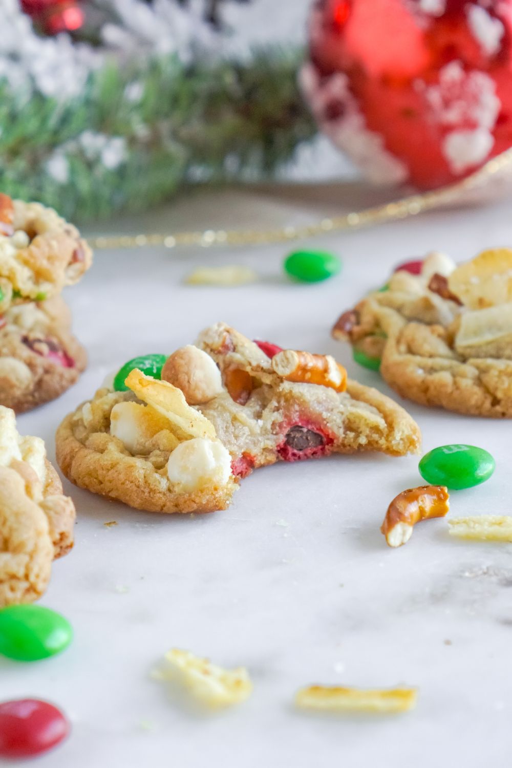 kitchen sink cookie with a bite taken out of it