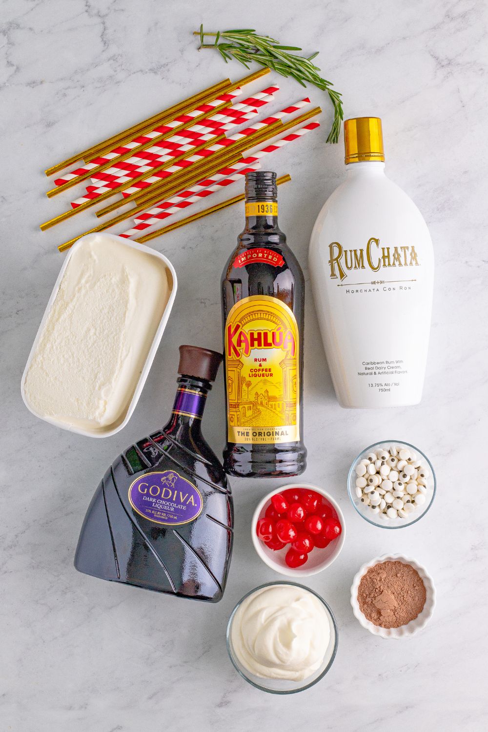 ingredients for a boozy milkshake on the table