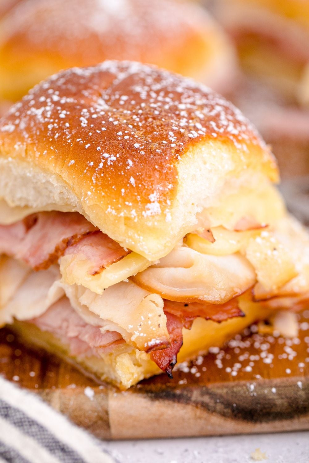 side view of monte cristo slider on a tray