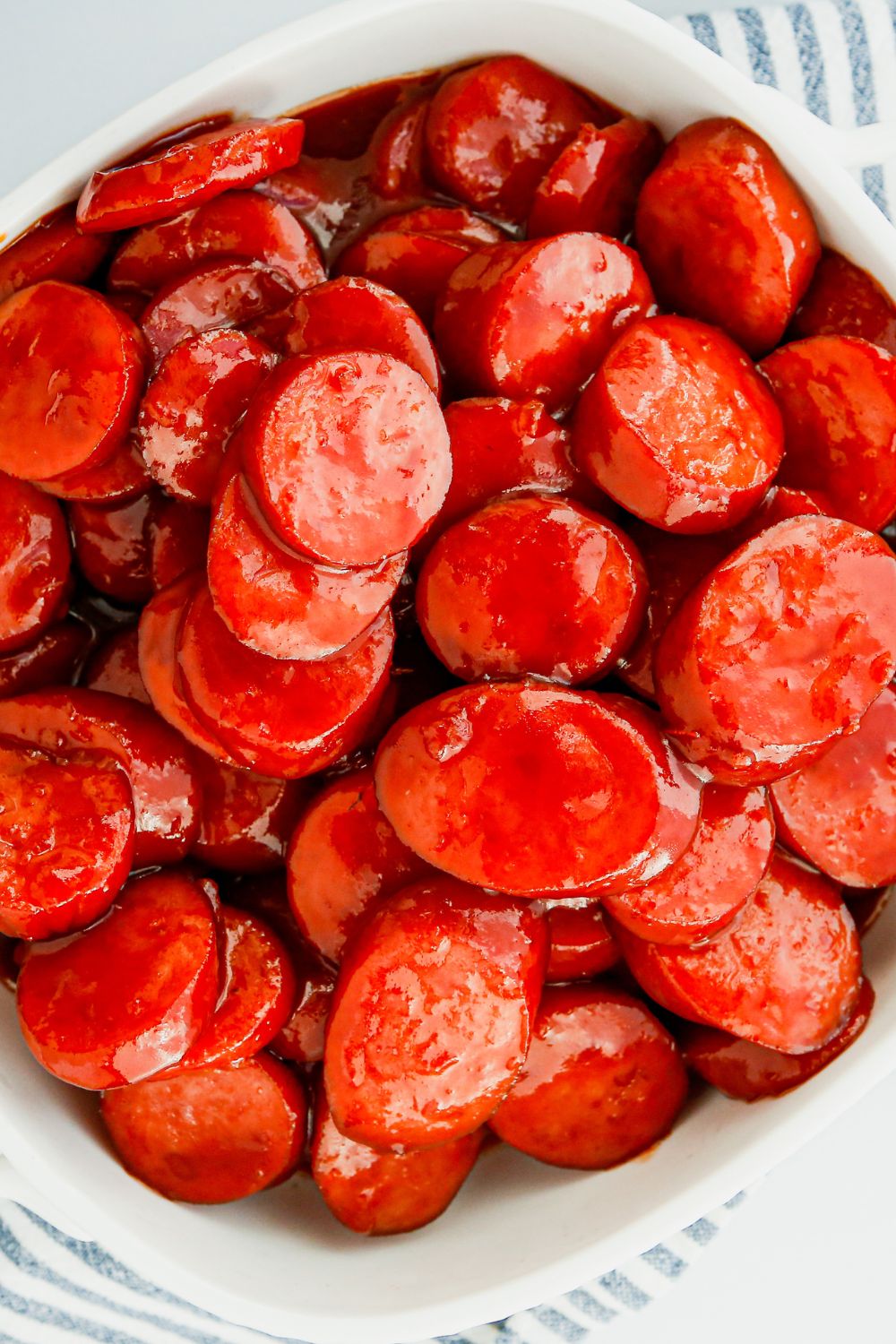 plate of smothered kielbasa on table